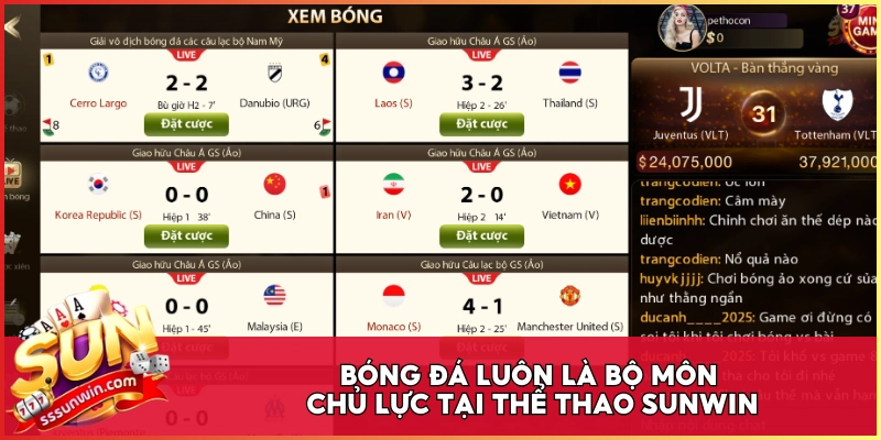 Bóng đá luôn là bộ môn chủ lực tại thể thao Sunwin