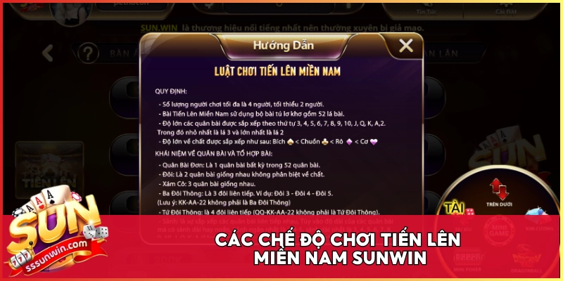 Các chế độ chơi Tiến Lên Miền Nam Sunwin