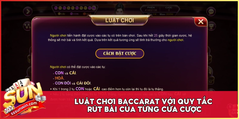 Luật chơi Baccarat với quy tắc rút bài của từng cửa cược