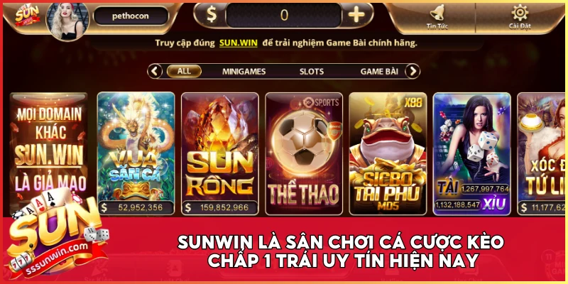 Sunwin là sân chơi cá cược kèo chấp 1 trái uy tín hiện nay