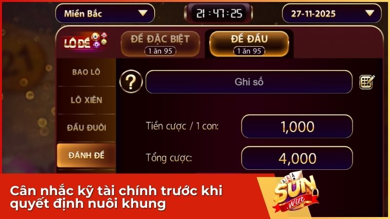 Nuôi Lô Khung 3 Ngày XSMB – Bí Kíp Vào Tiền Lãi Cao Tại Sunwin 2 Cân nhắc kỹ tài chính trước khi quyết định nuôi khung