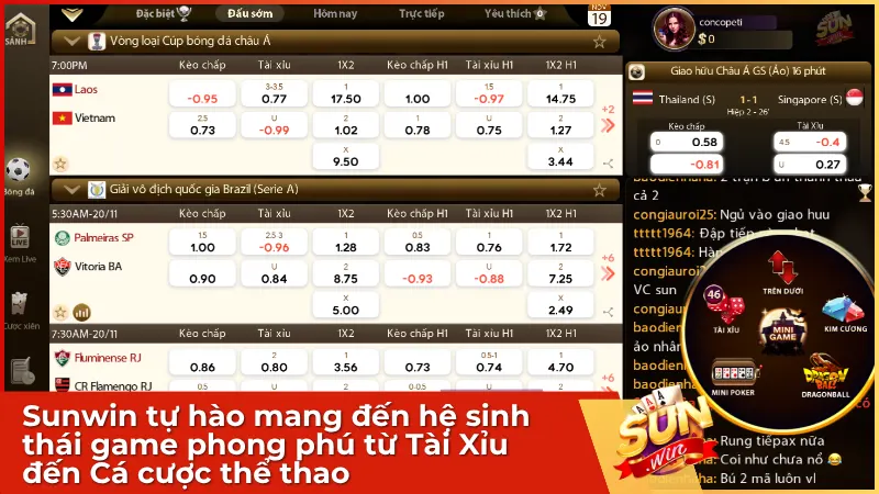 Sunwin tự hào mang đến hệ sinh thái game phong phú từ Tài Xỉu đến Cá cược thể thao