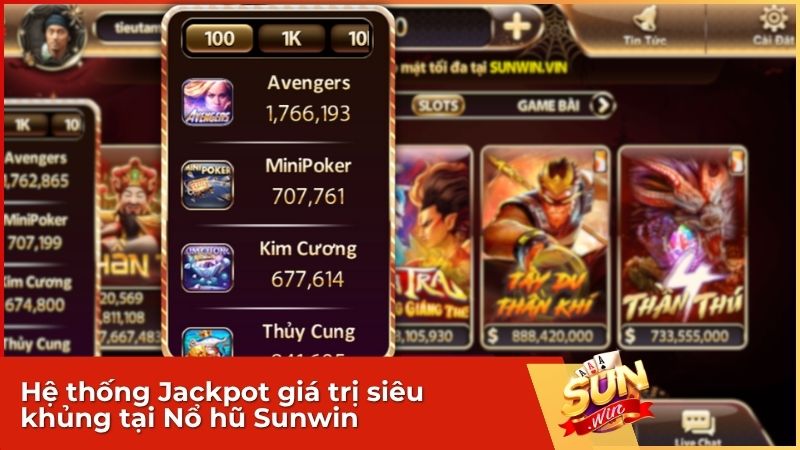 Hệ thống Jackpot giá trị siêu khủng tại Nổ hũ Sunwin