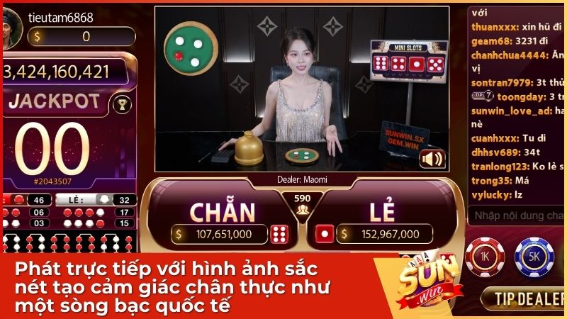 Live Casino Sunwin - Sảnh Cược Trực Tiếp Đẳng Cấp Hàng Đầu 3 Mỗi trò chơi đều được phát trực tiếp với hình ảnh sắc nét, mang lại cảm giác chân thực như đang ngồi tại một sòng bạc quốc tế.