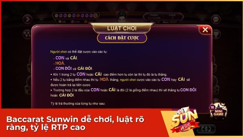 Game Bài Baccarat Sunwin - Hướng Dẫn Luật Chơi & Bí Kíp Thắng Lớn 3 Game bài Baccarat tại Sunwin dễ chơi, luật rõ ràng, tỷ lệ RTP cao