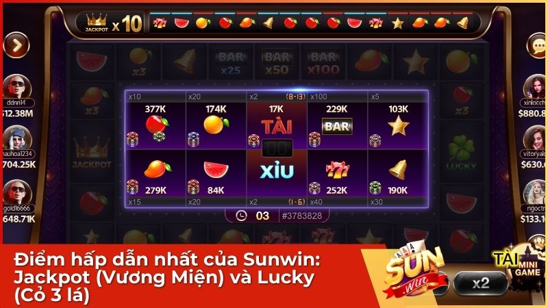 Game nổ hũ Xèng 777 Sunwin – Luật chơi & Bí quyết Nổ hũ Tiền tỷ 3 Điểm hấp dẫn nhất của Sunwin: Jackpot (Vương Miện) và Lucky (Cỏ 3 lá)