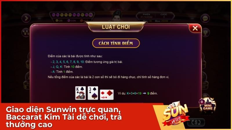 Baccarat Kim Tài - Hướng Dẫn Luật Chơi, Tỷ Lệ Thưởng 1:15 & Mẹo Soi Cầu 1 Giao diện Sunwin trực quan, Baccarat Kim Tài dễ chơi, trả thưởng cao