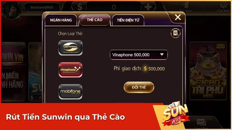 Hình thức rút tiền thưởng bằng thẻ cào tại Sunwin là phương thức phổ biến được người chơi lựa chọn chỉ sau phương thức rút qua ngân hàng