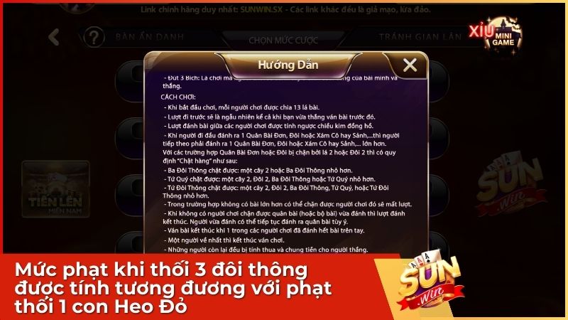 Mức phạt khi thối 3 đôi thông được tính tương đương với phạt thối 1 con Heo Đỏ