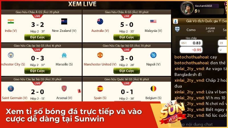 Xem trực tiếp bóng đá và vào cược dễ dàng tại Sunwin