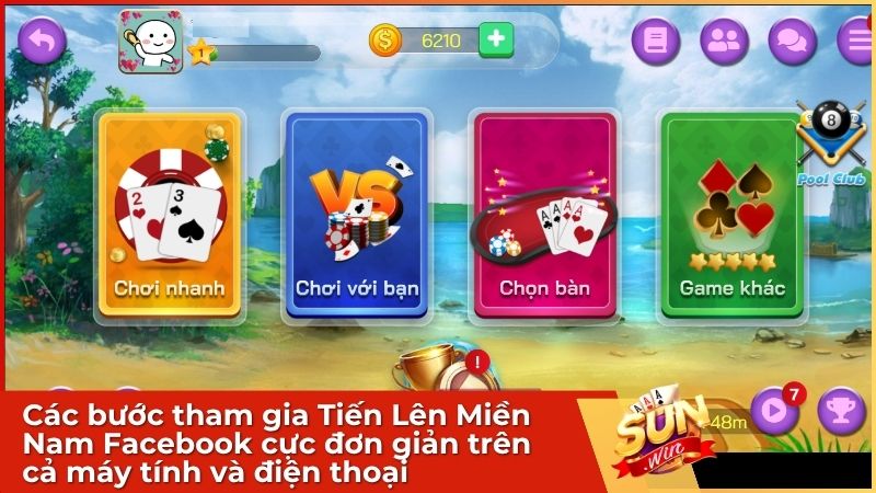 Tham gia Tiến Lên Miền Nam Facebook dễ dàng trên mọi thiết bị, từ trình duyệt máy tính đến ứng dụng Facebook Gaming trên điện thoại