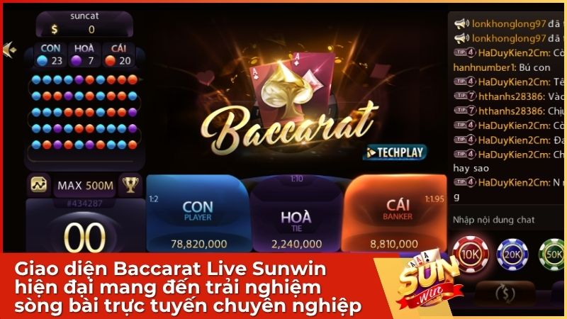 Baccarat Live Sunwin: Sảnh Cược Đẳng Cấp & Bí Kíp Chinh Phục Dealer 1 Giao diện Baccarat Live Sunwin hiện đại cùng Dealer quyến rũ, mang đến trải nghiệm sòng bài trực tuyến chuyên nghiệp và minh bạch tuyệt đối